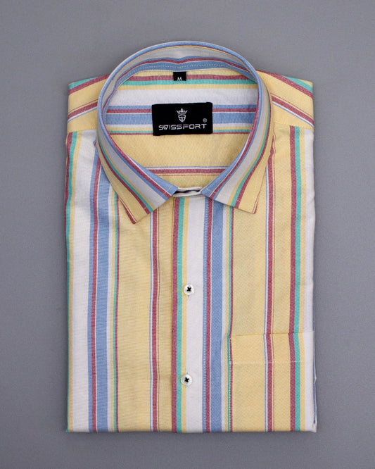 AMBER YELLOW MULTICOLORED STRIPED OXFORD COTTON SHIRT